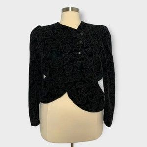 Vintage Michii Moon for Sanyo Size 14 Floral Asymmetrical Black Velvet Blazer
